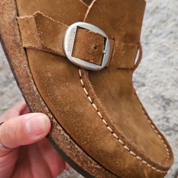 Birkenstock Unisex Brown Buckle Suede Slip On Classic Orthopedic Clog 9W 7M - Picture 11 of 14